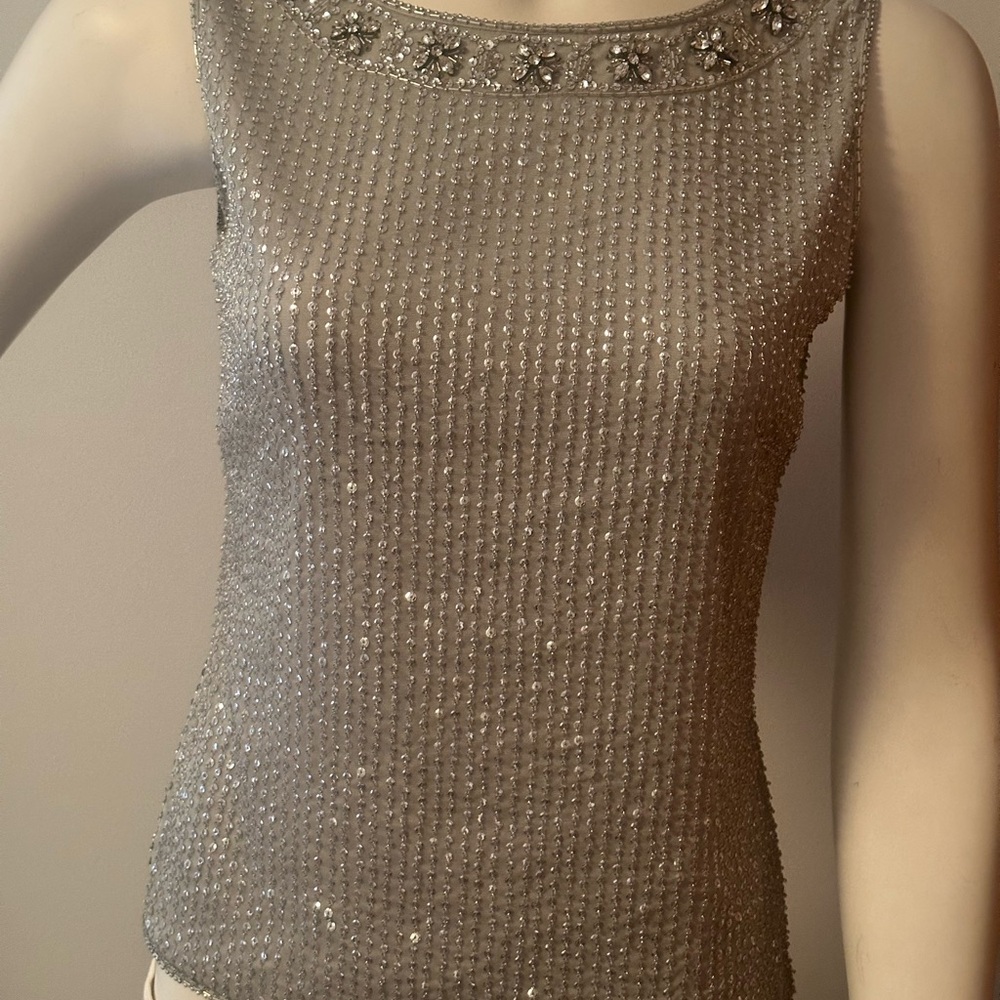 Escada Glittering Silver Embellished Tank Top